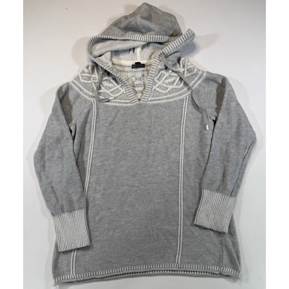 Eddie Bauer Womens Medium Hooded Sweater Gray Nordic Knit Pullover